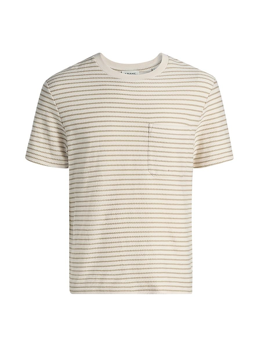Men's Striped Ribbed Cotton T-Shirt - Natural Stripe - Size XXL