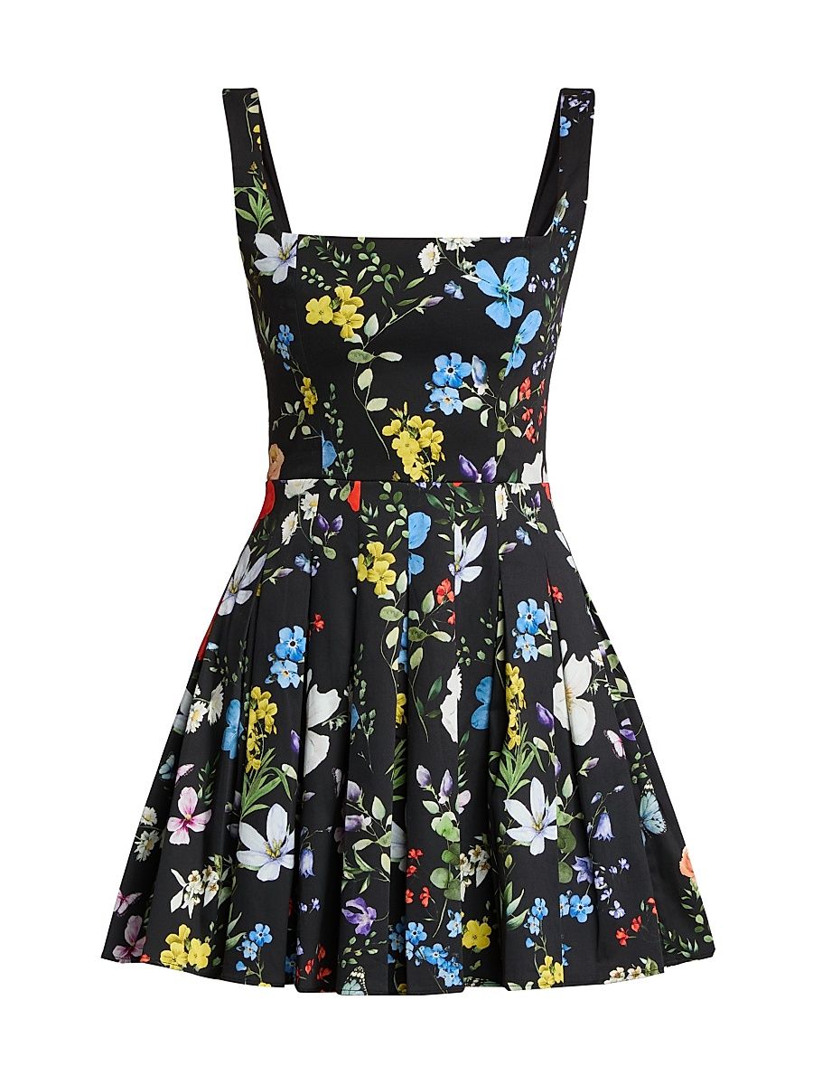 Women's Veda Floral Stretch-Cotton A-Line Minidress - Twisting Vines Black - Size 14