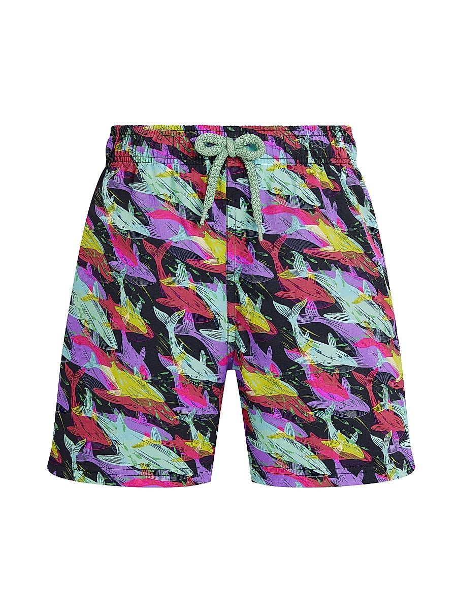 Little Boy's & Boy's Whales Stretch Swim Shorts - Navy Blue Marine - Size 14