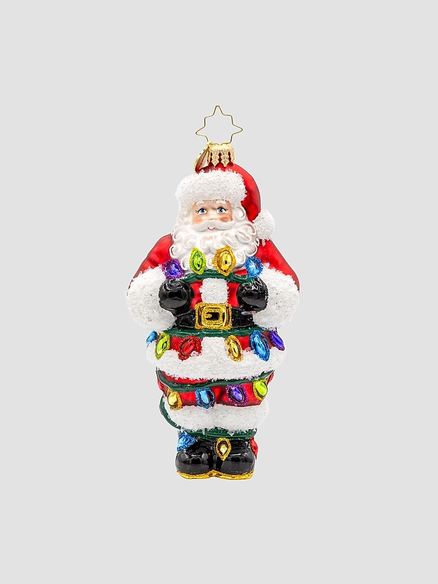 Whimsical Tangled Up Santa Glass Ornament