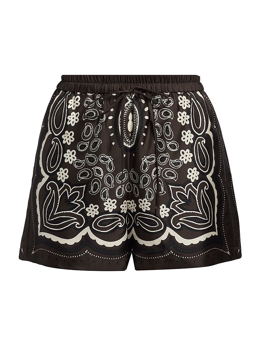 Women's Frances Silk Bandana Shorts - Brown Ivory Bandana Print - Size XL