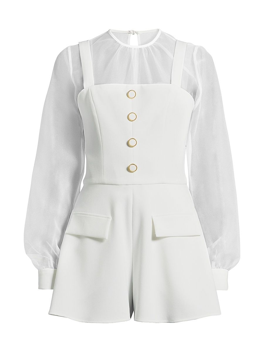 Women's Harvey Organza Blouson Sleeve Playsuit - White - Size 10