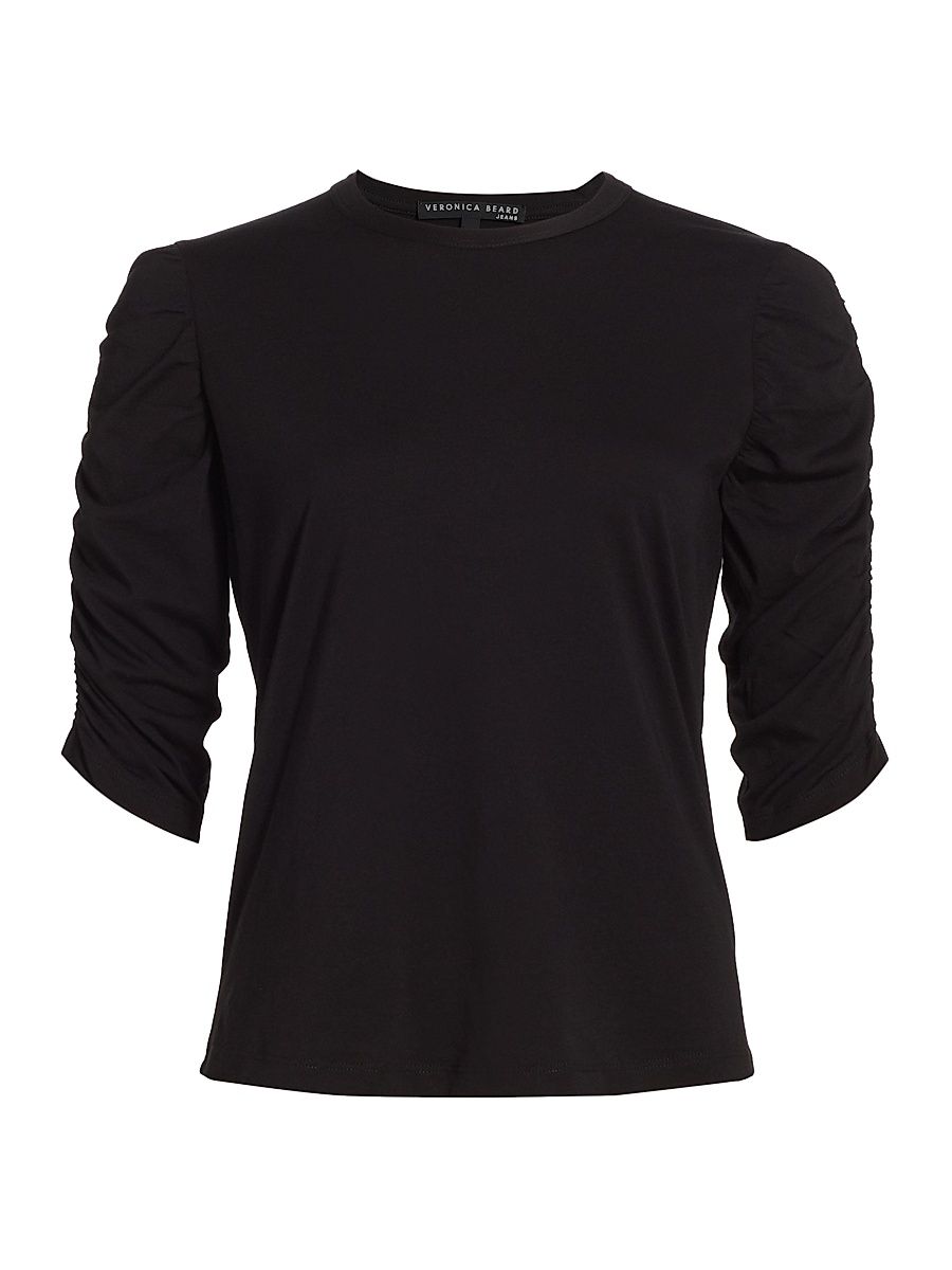 Women's Waldorf Ruched-Sleeve T-Shirt - Black - Size XS