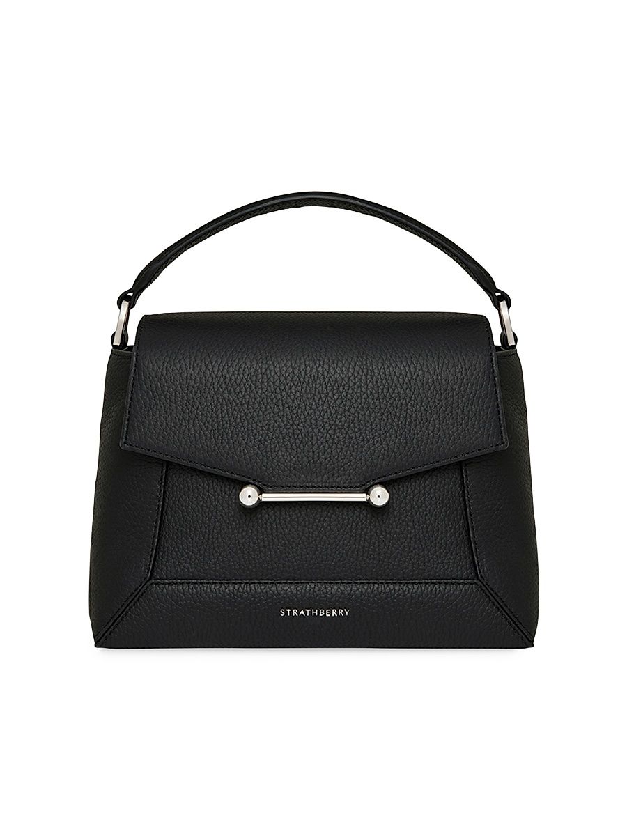 Women's Mosaic Grain Leather Top Handle Bag - Black