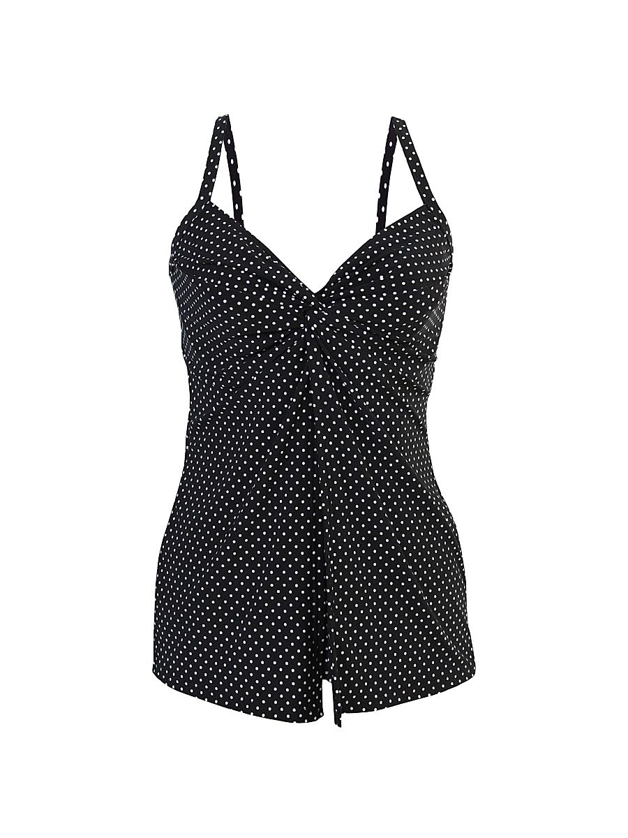 Women's Pin Point Love Knot Polka Dot Tankini Top - Black White - Size 16