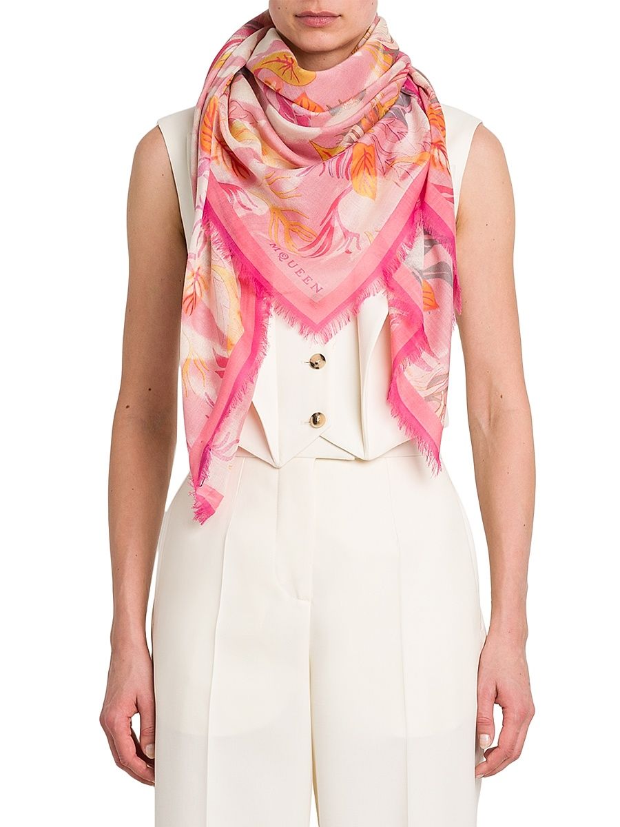 Women's Hawaiian Floral Silk Scarf - Roseate Ivory