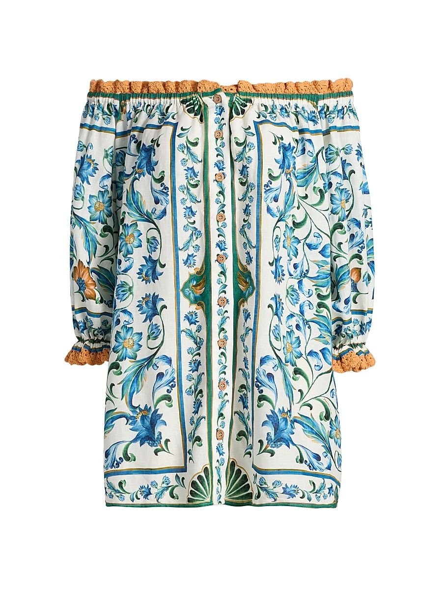 Women's Flora Tile Off-the-Shoulder Minidress - Off White - Size Large