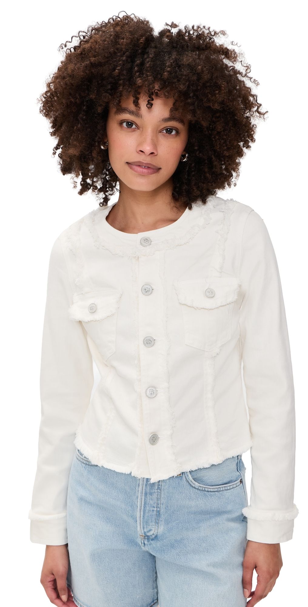 L'AGENCE Yarin Collarless Fray Jacket Light Ecru S