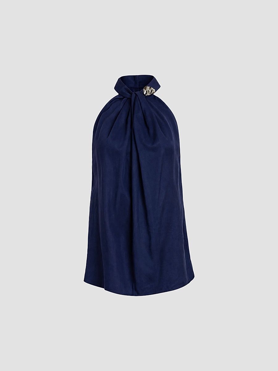 Silvia Tcherassi Women's Shela Embellished Halterneck Blouse - Navy - Size XS