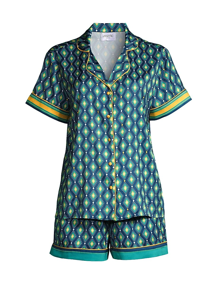 Women's Sunset Ocean Dip Printed Shorts Pajama Set - Blue Green - Size XS