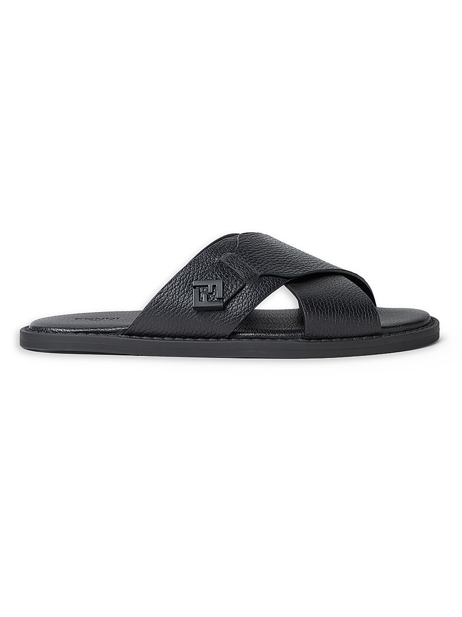 Men's Squared FF Leather Slide Sandals - Nero - Size 10