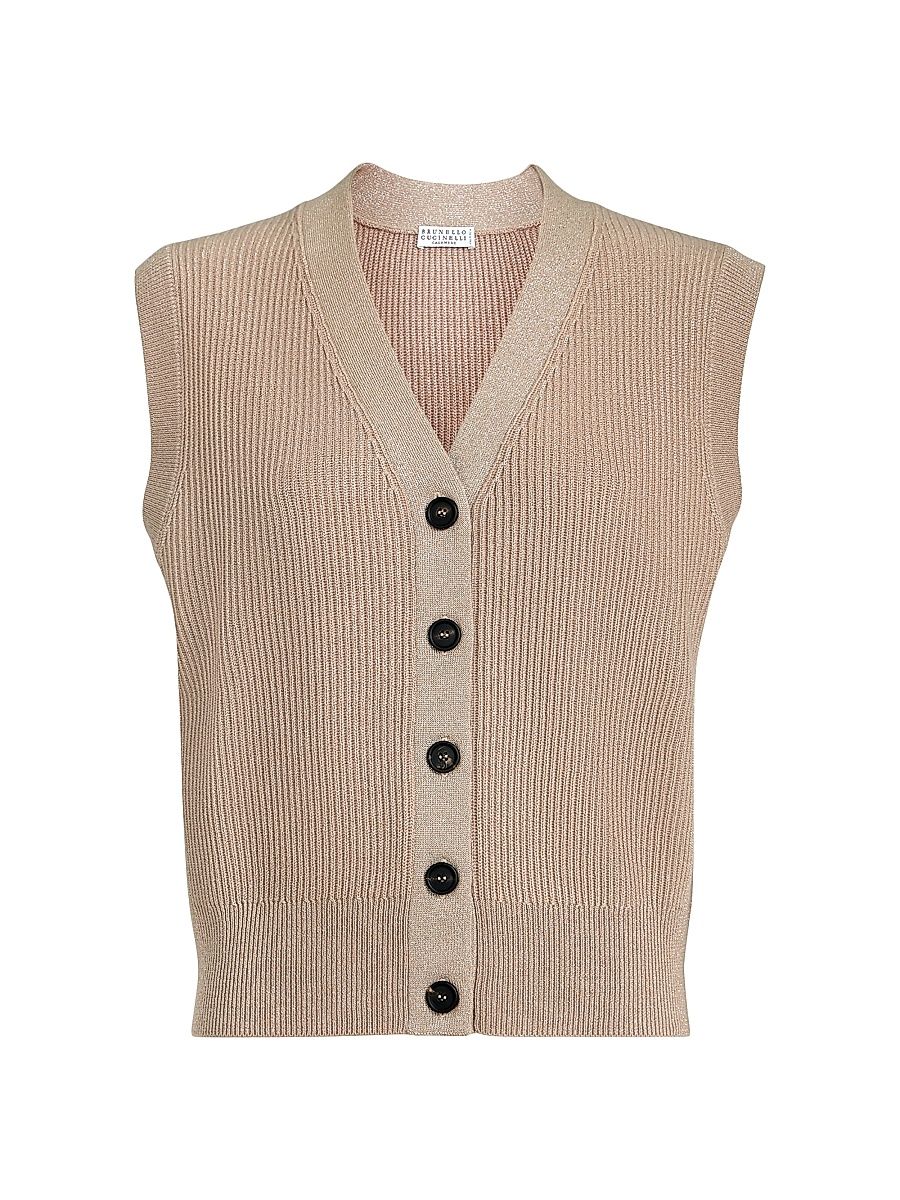 Women's Sparkling Cashmere Rib Knit Sweater Vest - Pink - Size XXL