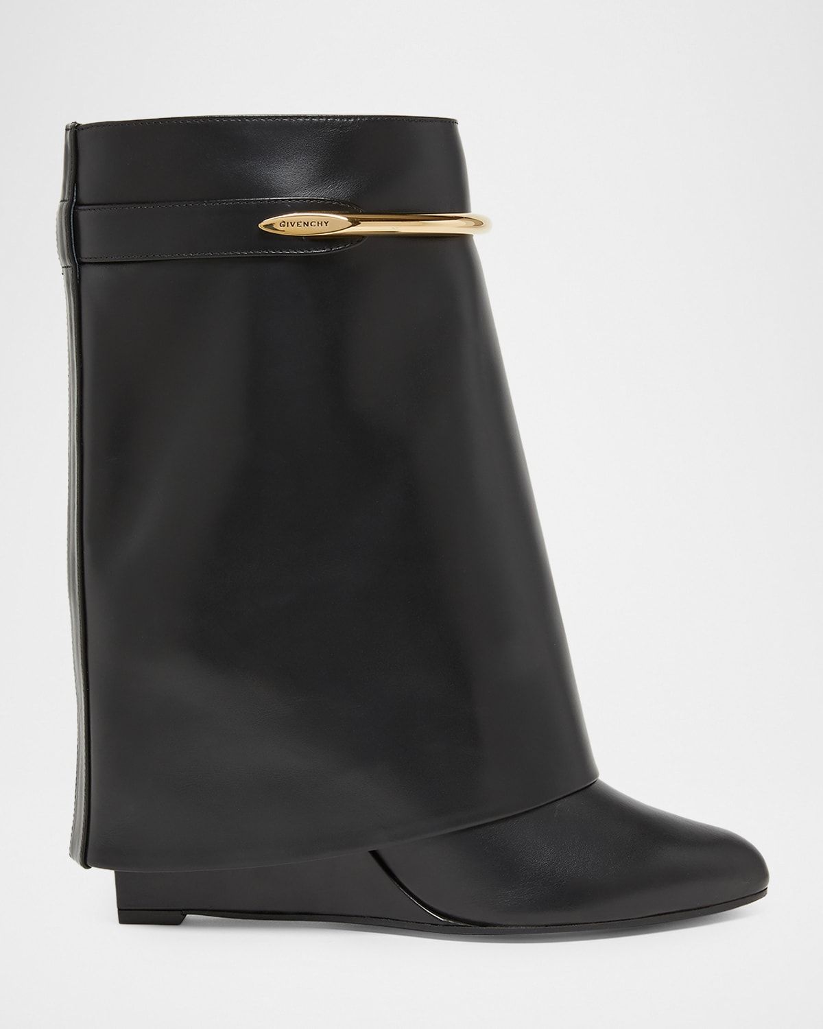 Shark Pinch Draped Leather Wedge Ankle Boots