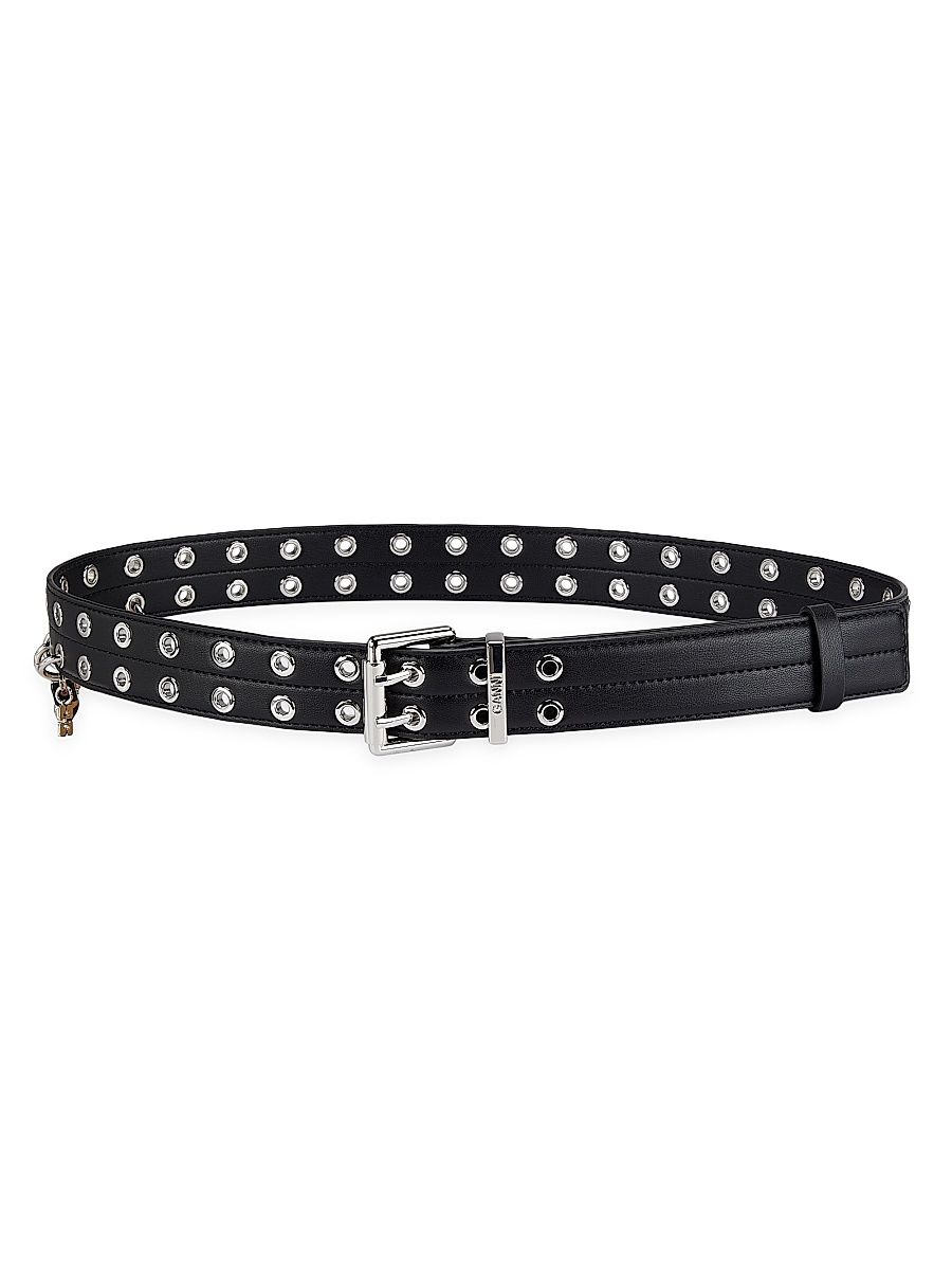 Women's Double Eyelet Leather Belt - Black - Size Medium