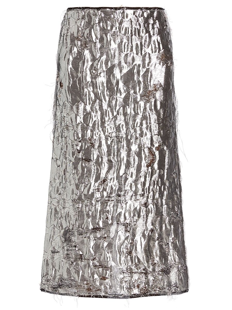 Women's Metallic Jacquard Midi-Skirt - Silver - Size 8