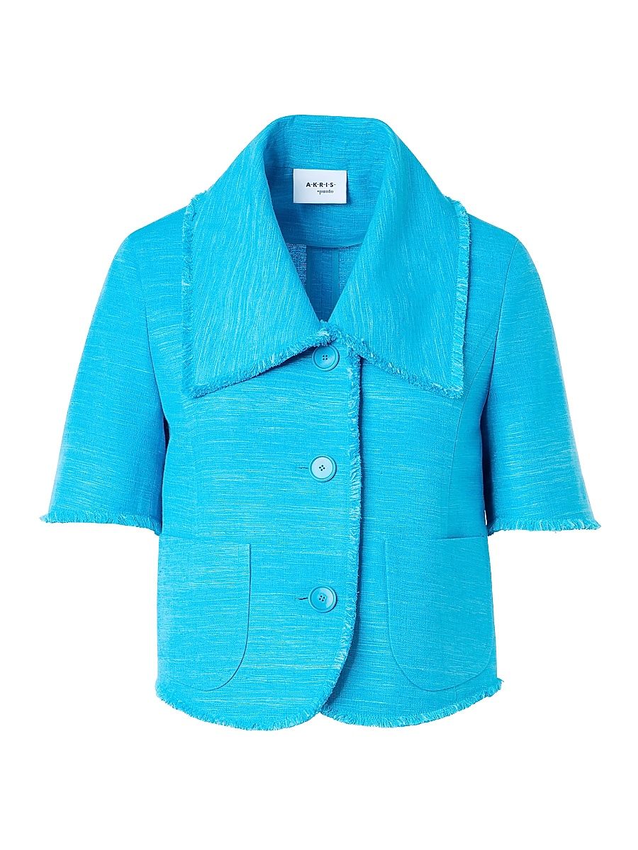 Women's Patch Pocket Silk-Blend Jacket - Turquoise - Size 16
