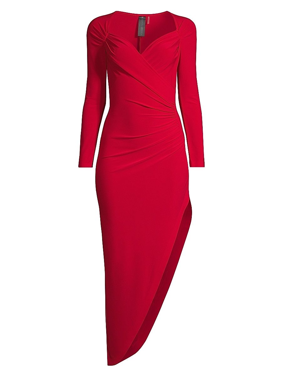 Women's Long-Sleeve Sweetheart Side-Drape Gown - Red - Size XS