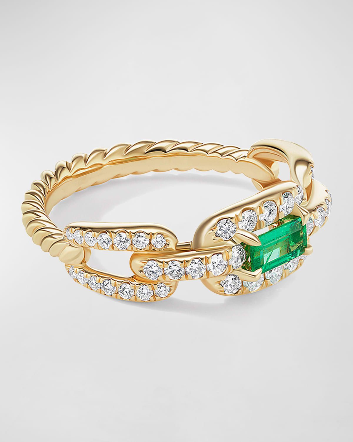Stax Link Stone Ring in 18K Gold with Emerald and Diamonds, 7mm