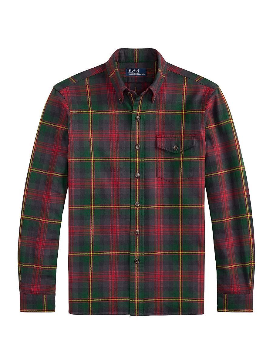 Men's Plaid Cotton Flannel Shirt - Green Red Multi - Size XS