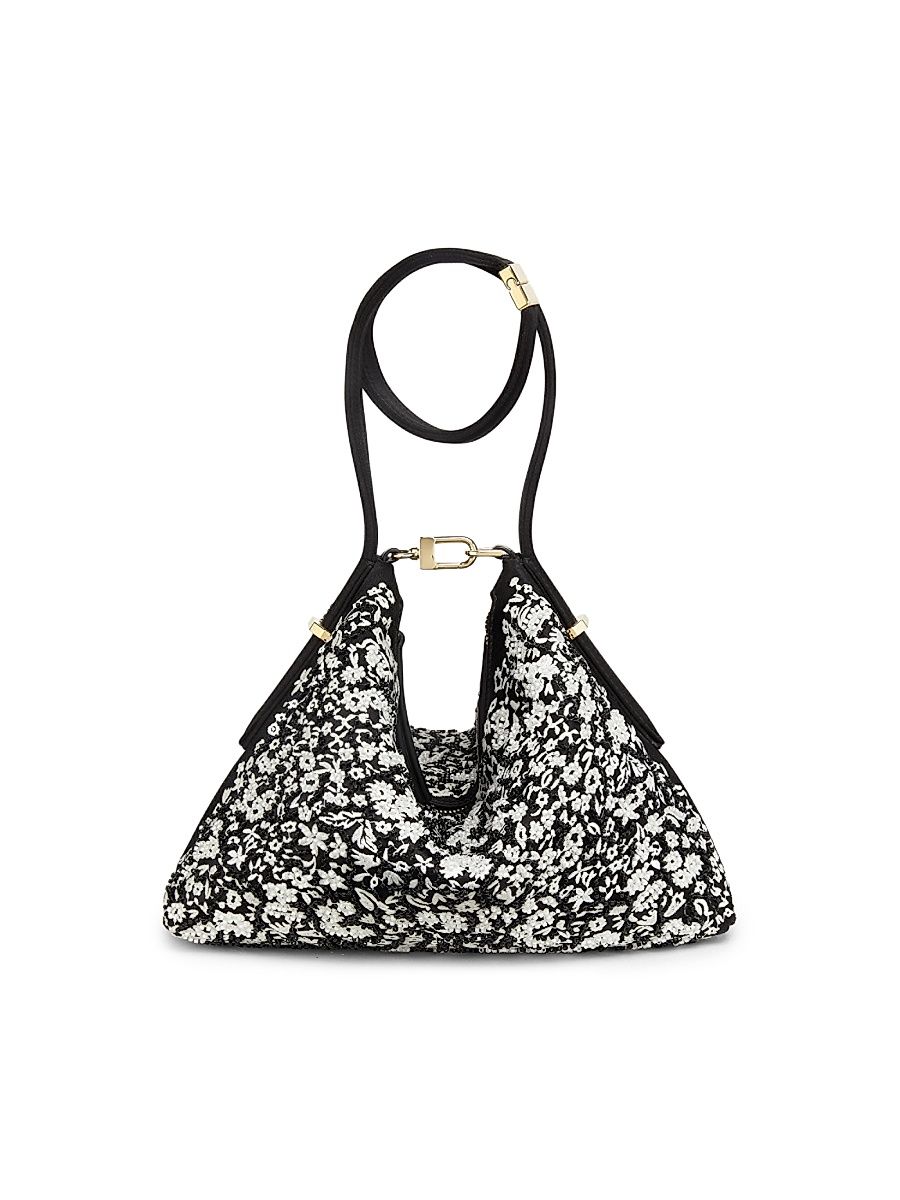 Women's Bevel Floral Embellished Wristlet Bag - Black White
