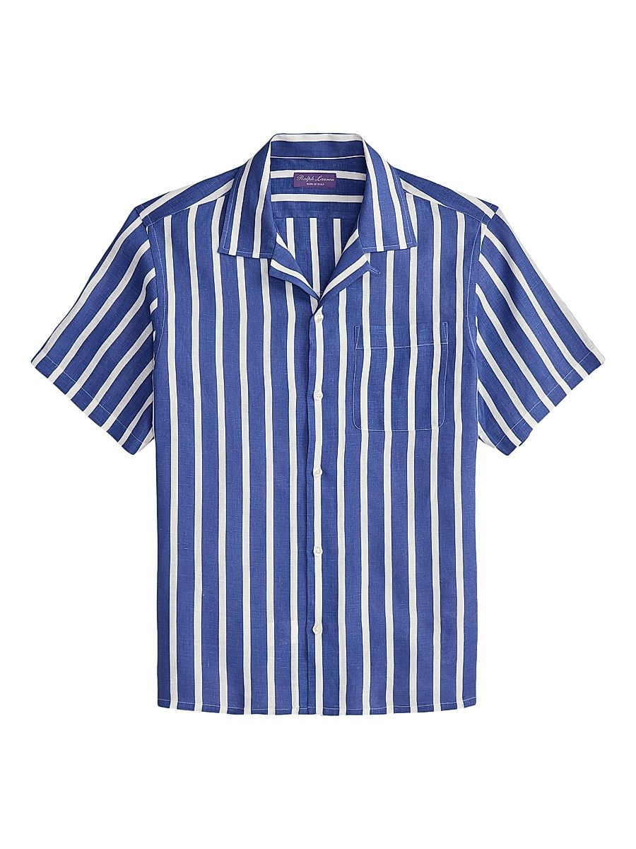 Men's Stripe Linen Camp Shirt - Printed Navy Stripe - Size Small