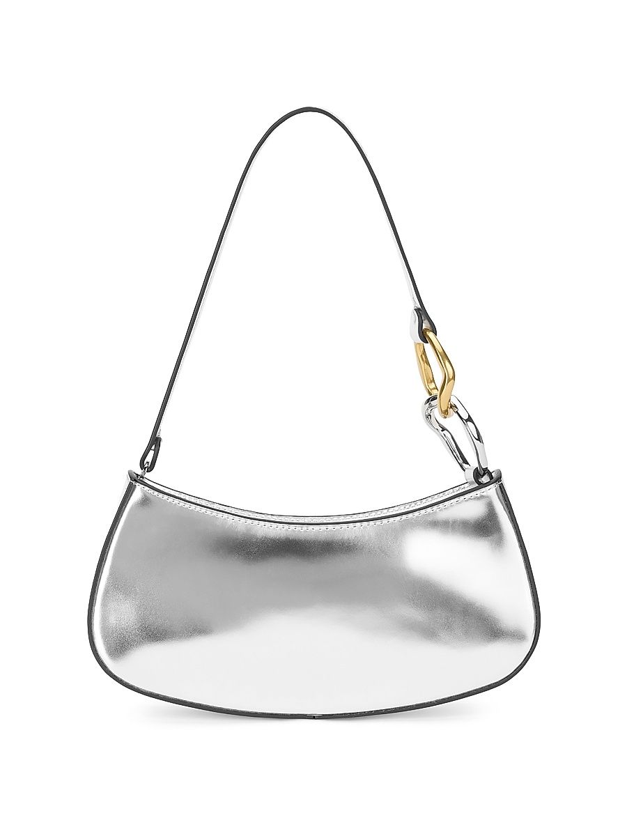 Women's Mini Ollie Metallic Leather Shoulder Bag - Chrome