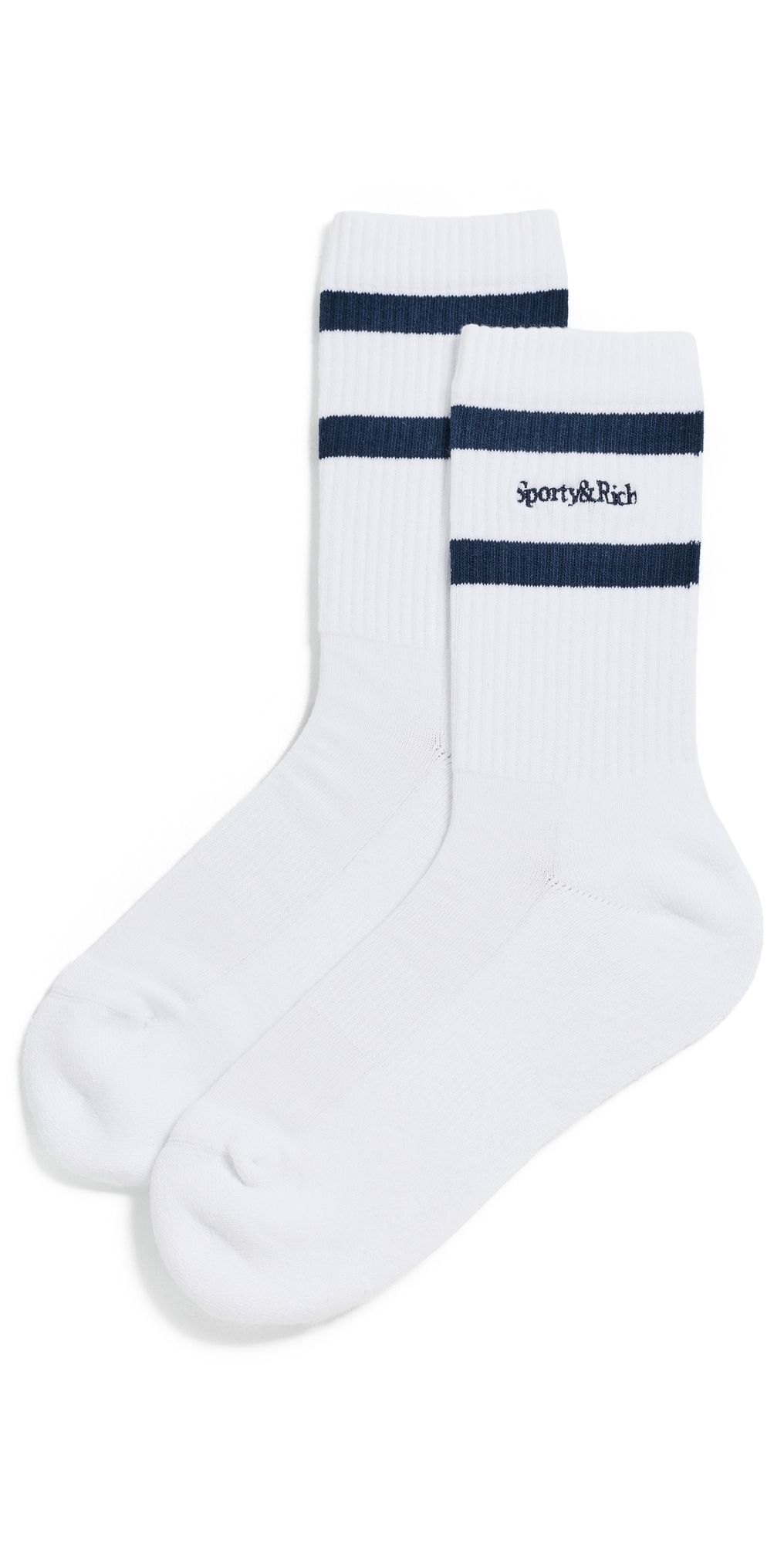 Sporty & Rich Serif Logo Socks White/Light Navy One Size