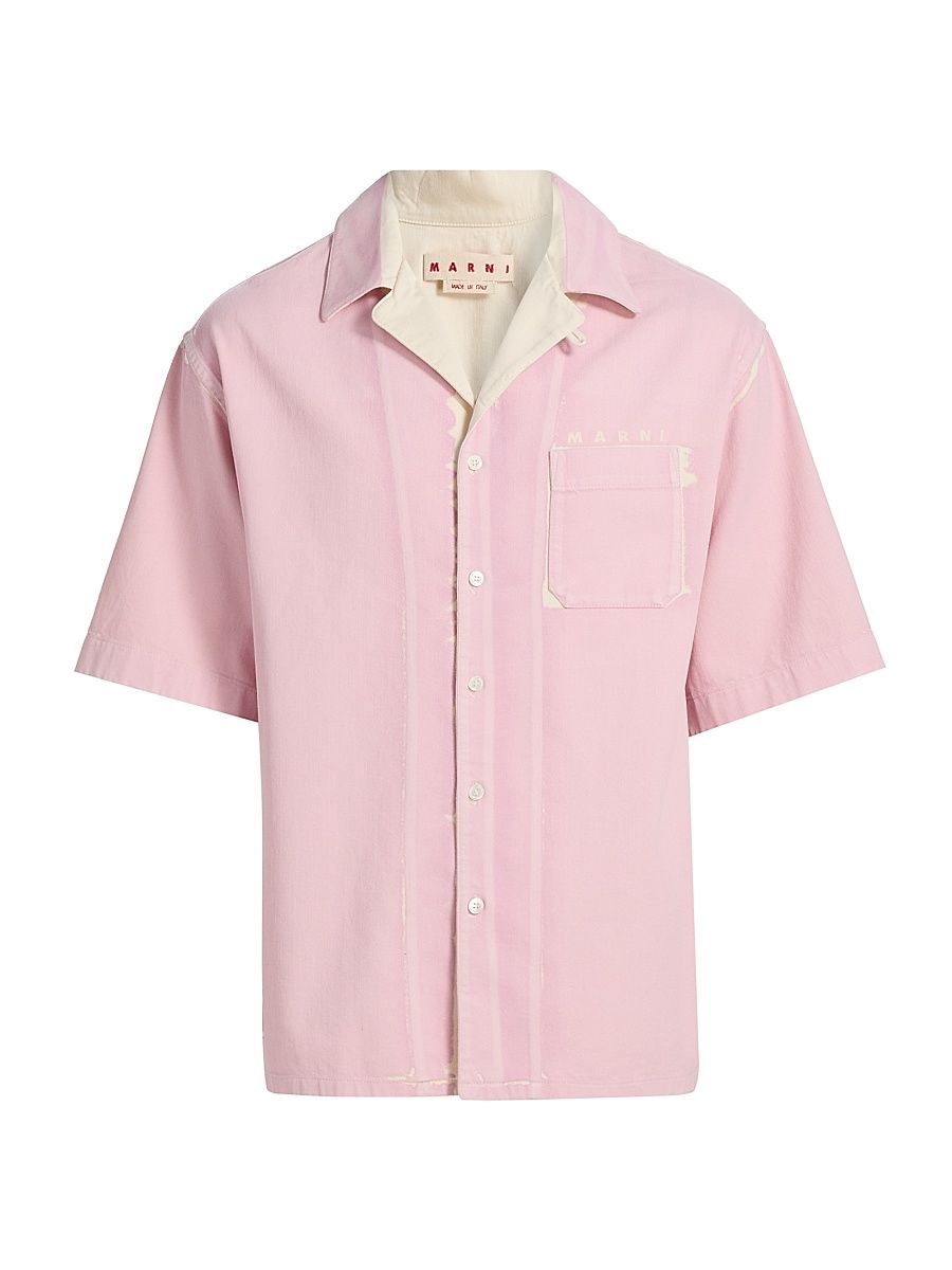 Men's Cotton Denim Bowling Shirt - Pink Gummy - Size 44