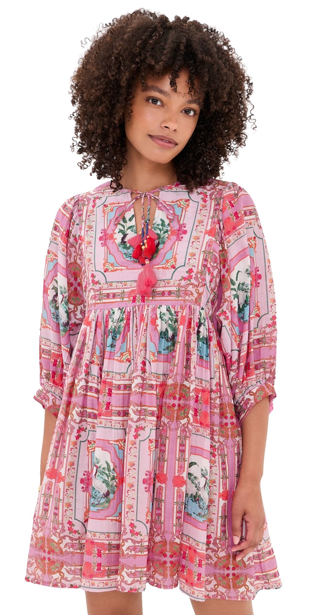 Bell Sylvie Mini Tunic Dress Pink Bird Print L