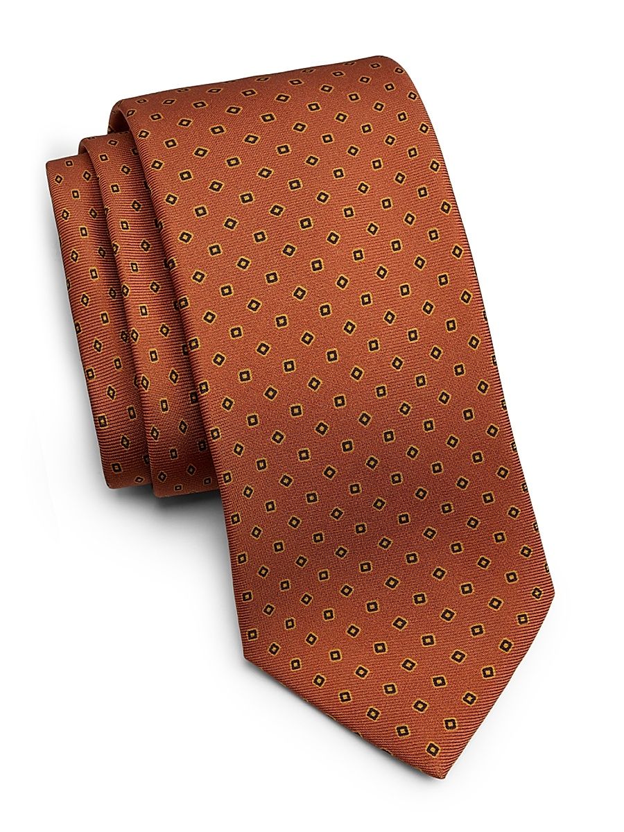 Men's Micro Geometric Silk Tie - Orange Blue