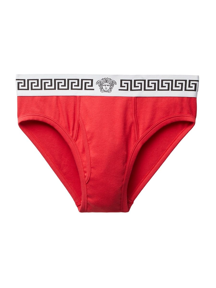 Versace Men's La Greca Medusa Stretch-Cotton Brief - Bright Red White Black - Size Large