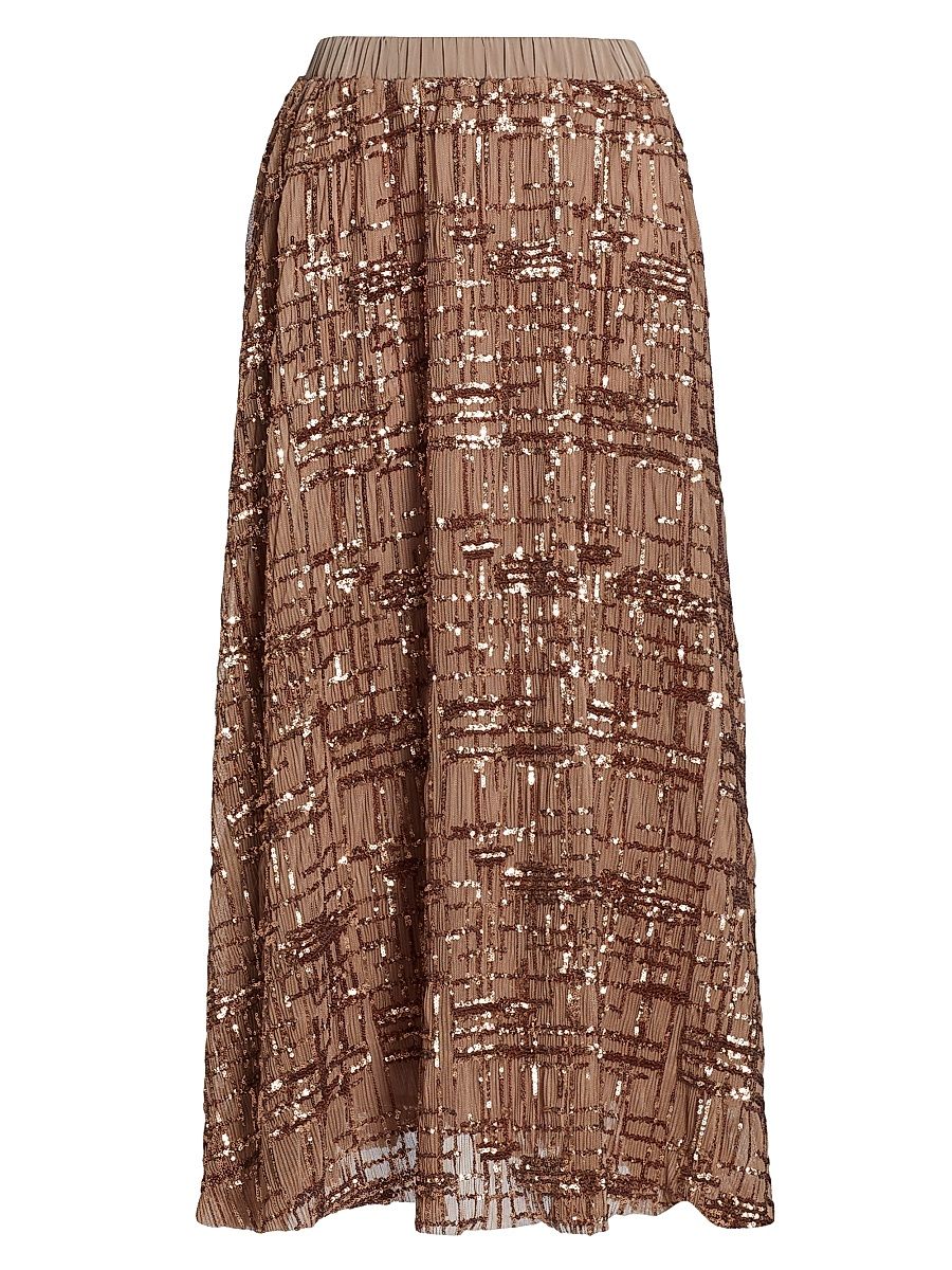 Women's Romi Embellished Midi-Skirt - Brown - Size Large