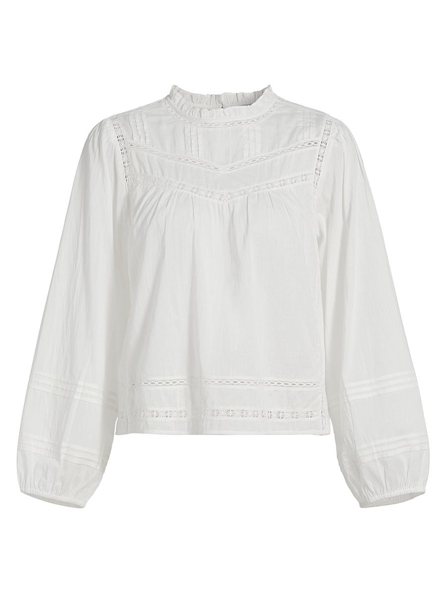 Women's Reyna Ruffled-Collar Cotton Top - White - Size Small