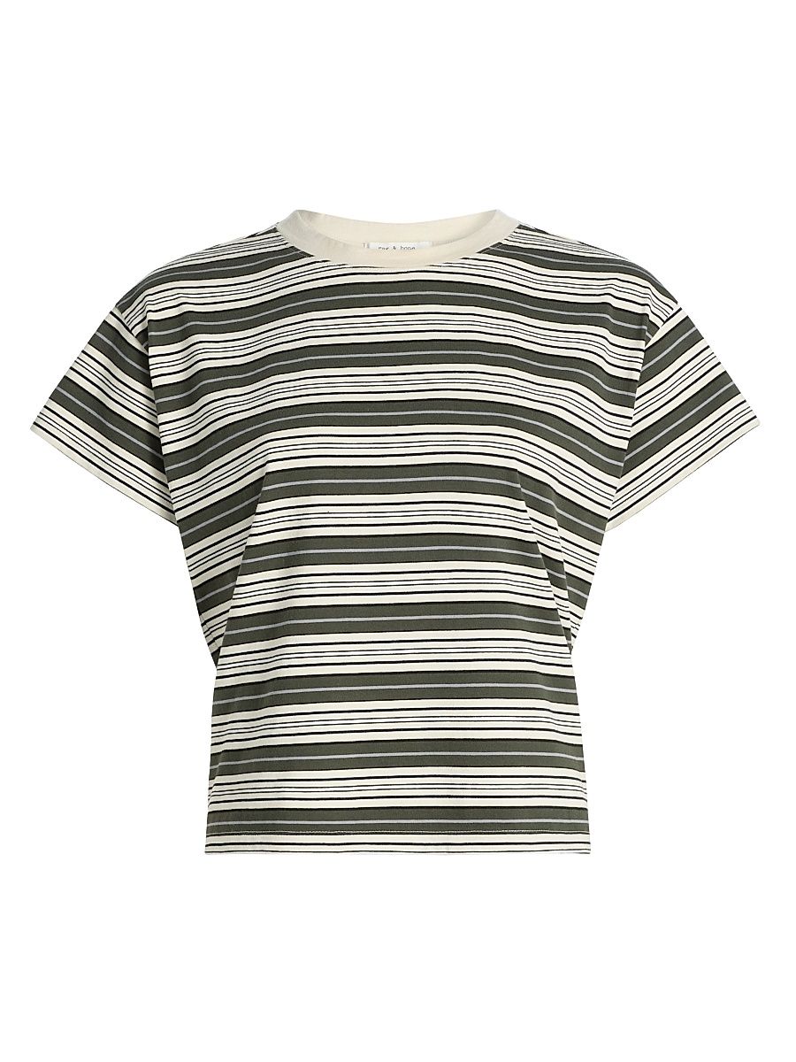 Women's Kelly Striped Cotton Boxy T-Shirt - Green Multi - Size Large