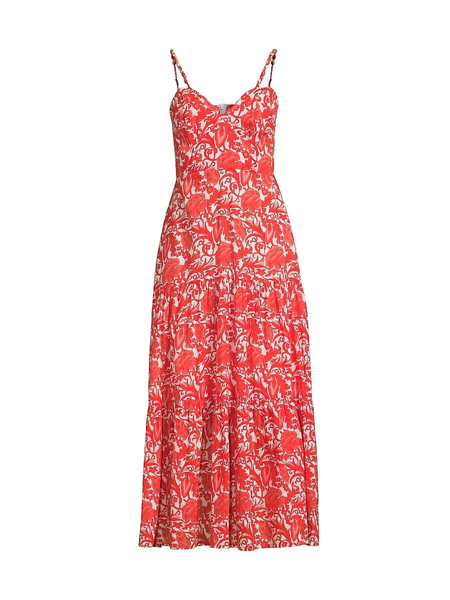 Women's Brittany Botanical Print Midi-Dress - Red Hibiscus - Size XL