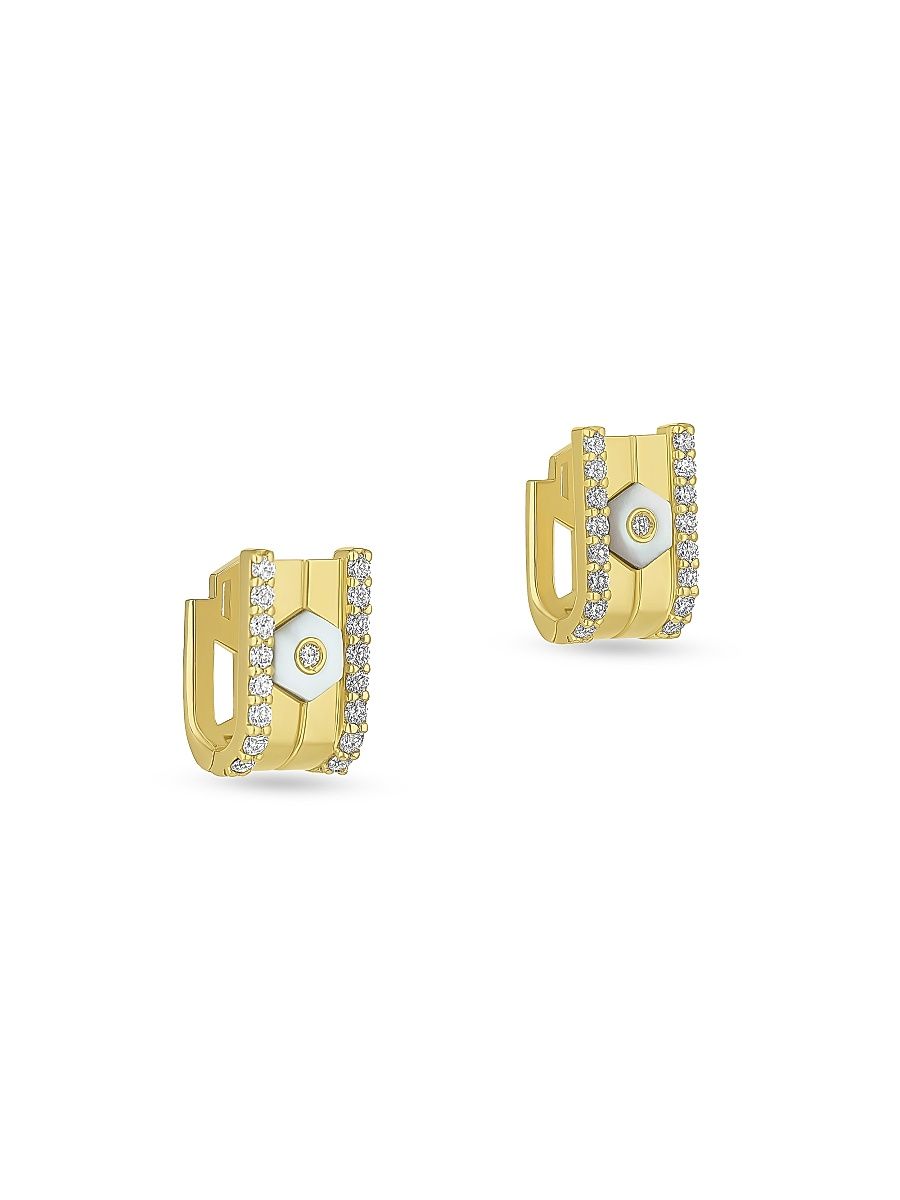 Women's Baia 18K Yellow Gold, 0.73 TCW Diamond & Mother-Of-Pearl Hoop Earrings - Yellow Gold