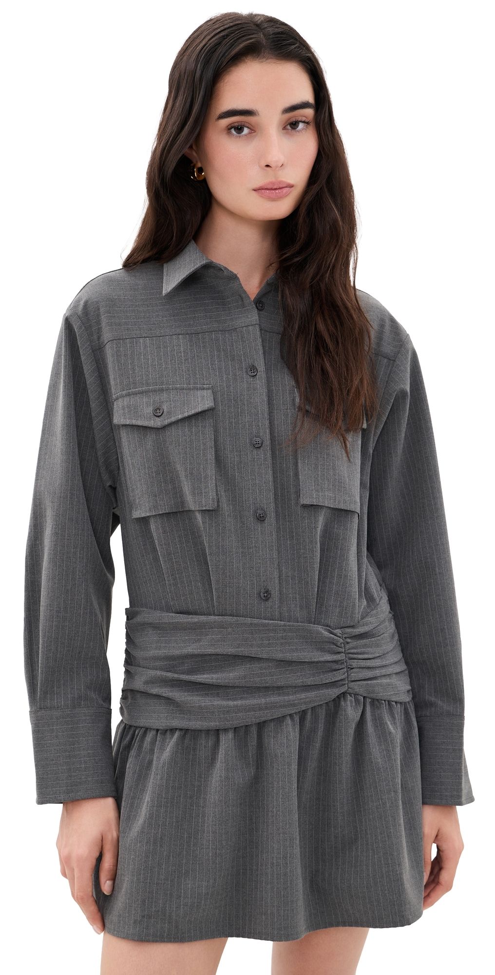 Rowing Blazers Pinstripe Button Down Dress Heather Gray XL
