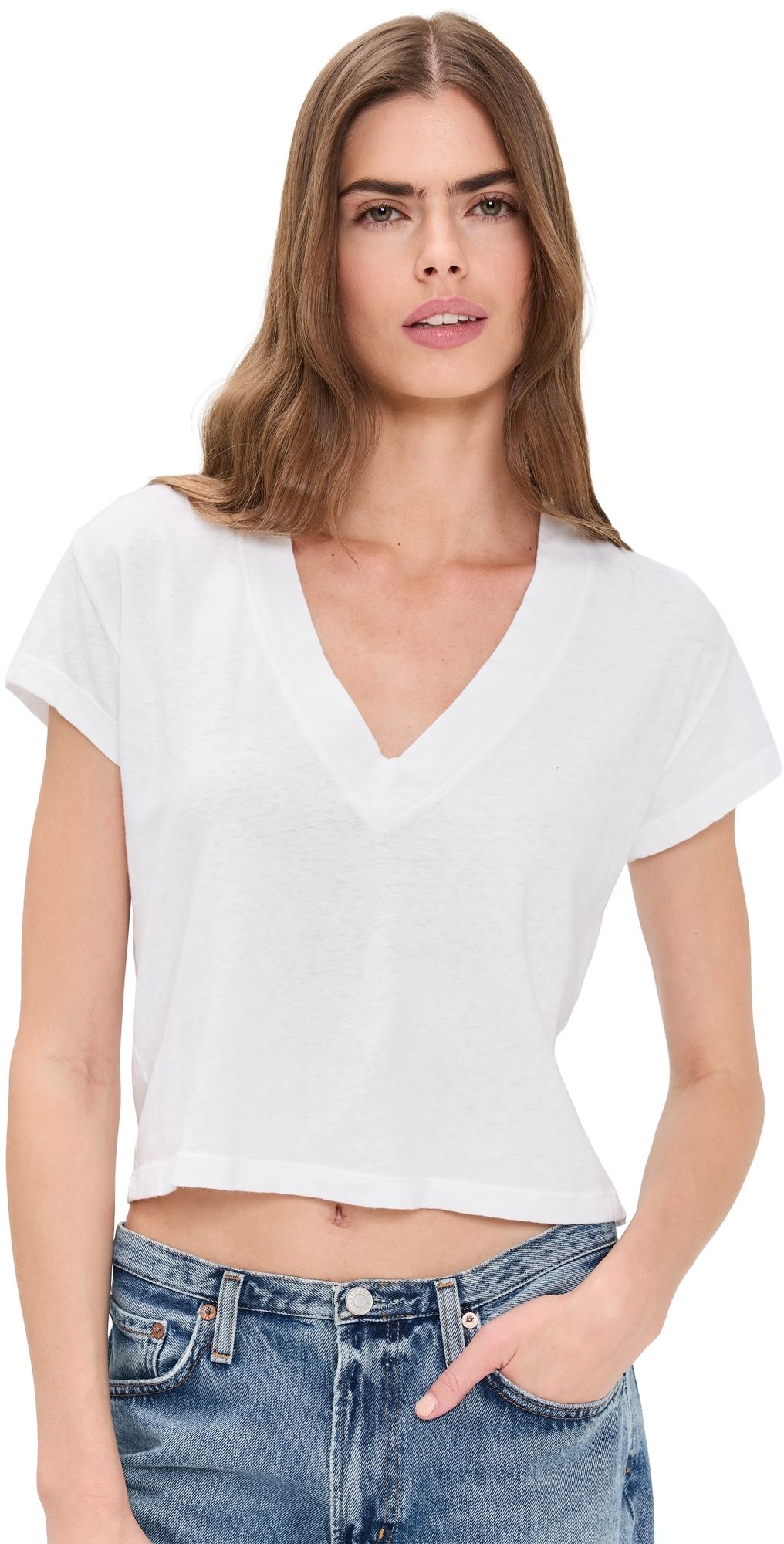 perfectwhitetee Alanis Recycled Cotton V Neck Tee White XS
