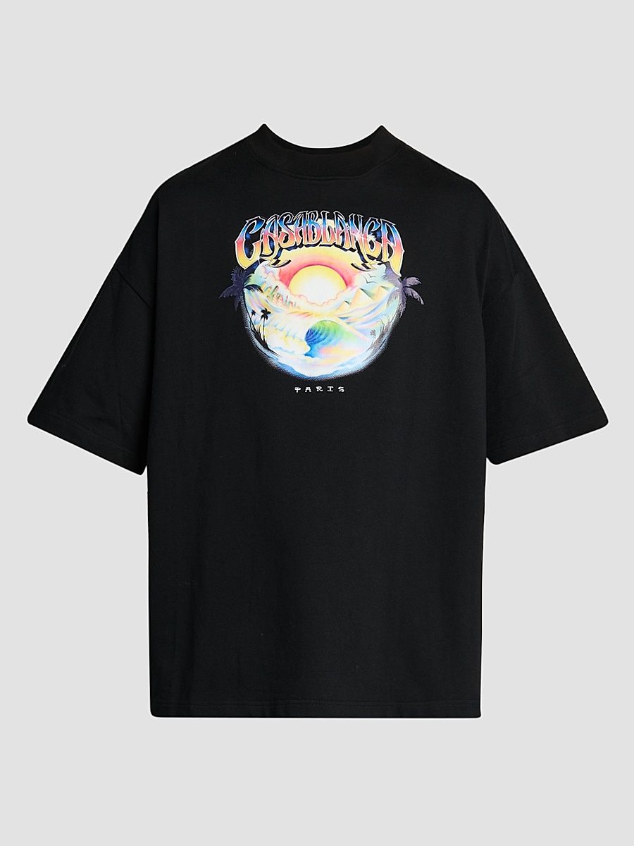 Men's Oversized Logo Graphic Cotton Crewneck T-Shirt - Black - Size Small