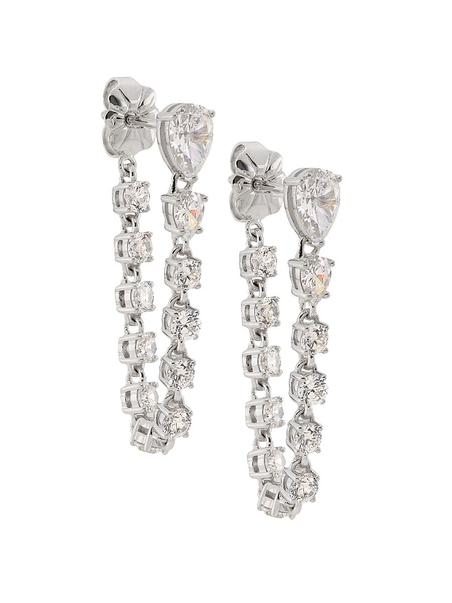Women's Tennis Rhodium-Plated & Cubic Zirconia Chain Drop Earrings - Silver