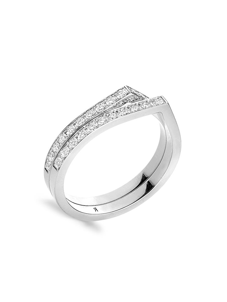 Women's Antifer 18K White Gold & Pavé Diamond 2-Row Ring - White Gold - Size 6.75