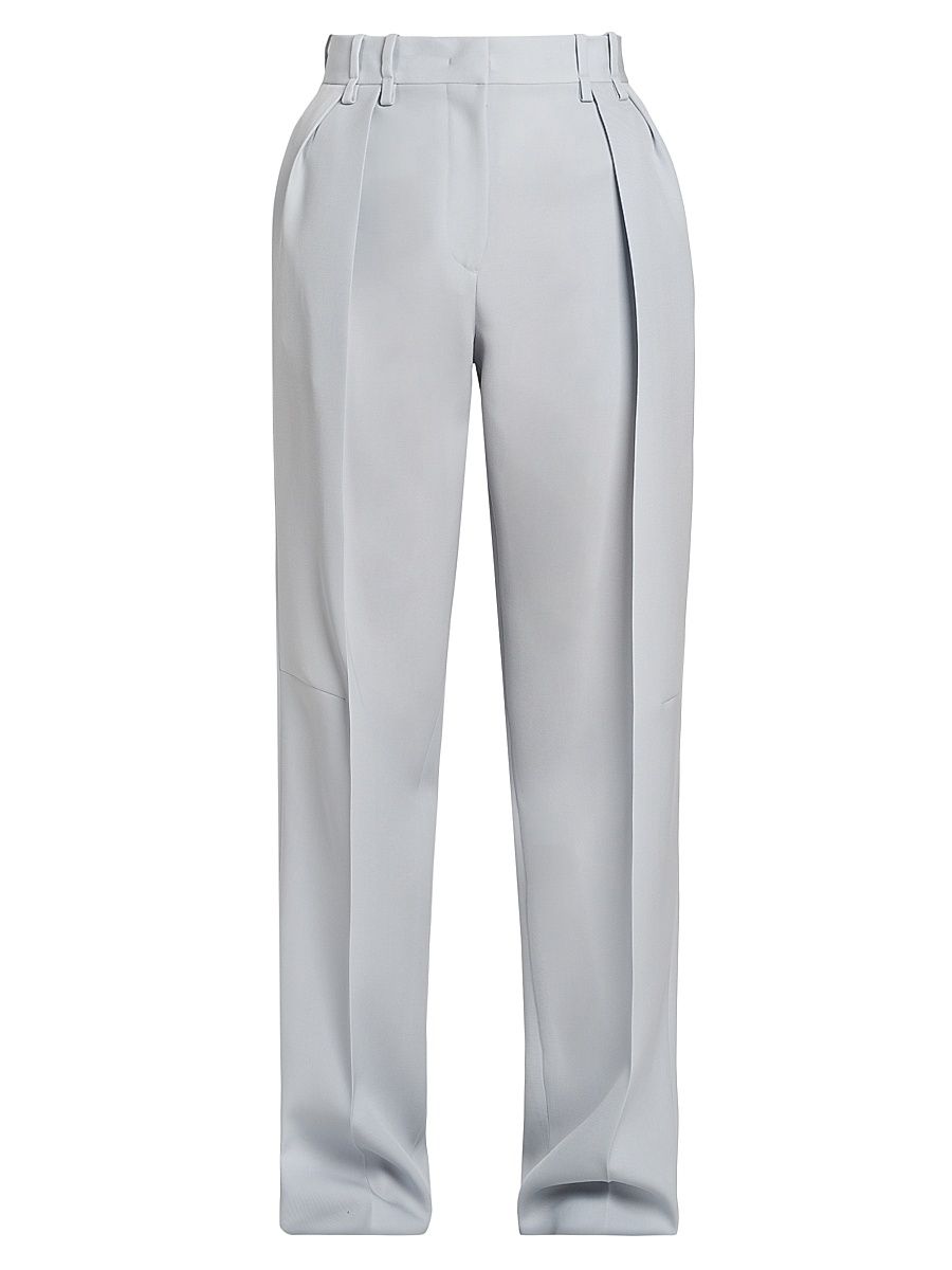 Women's Pleat-Front Wool Gabardine Trousers - Cerulean - Size 4