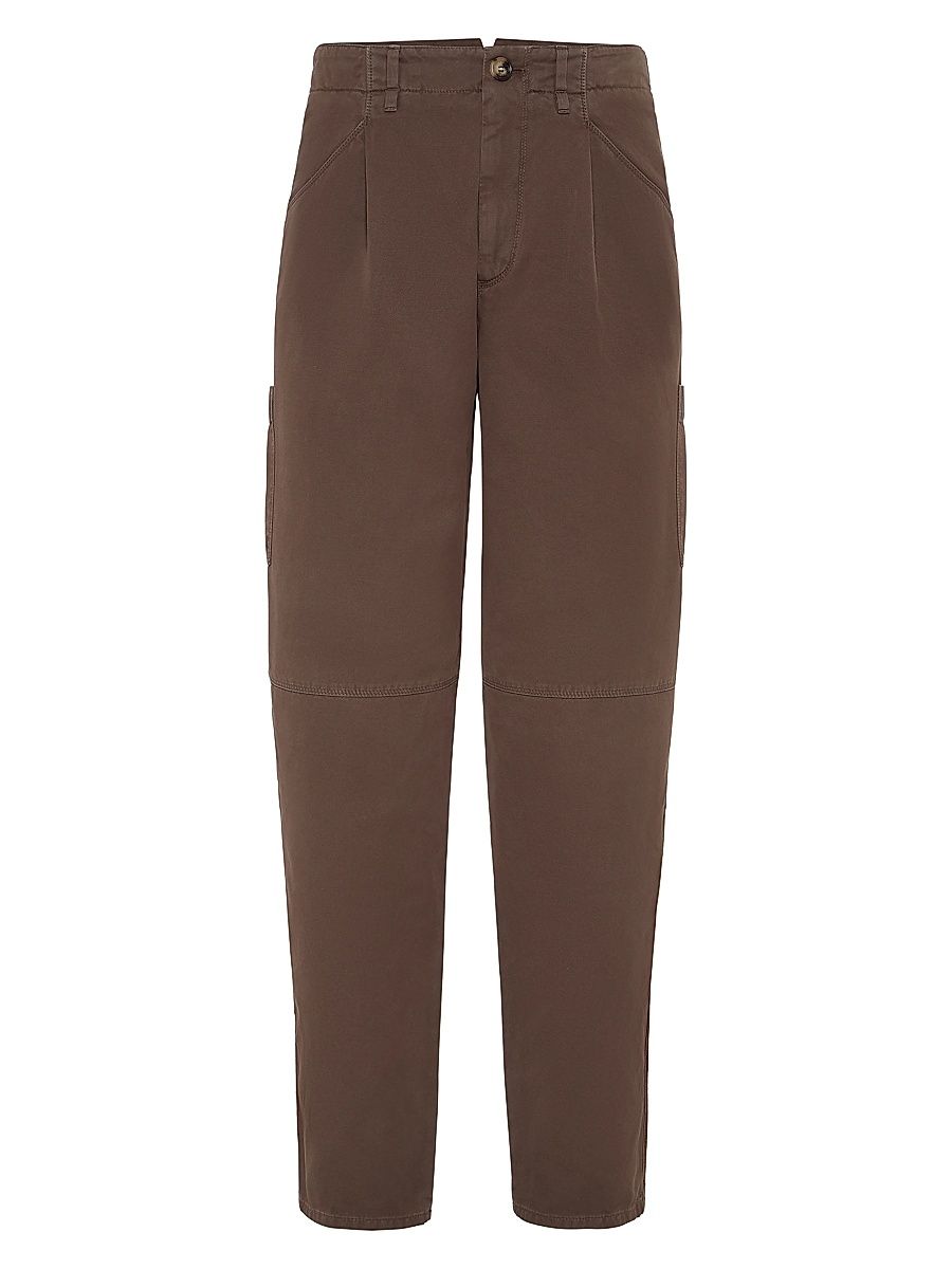 Men's Twisted Cotton Gabardine Ergonomic Trousers - Brown - Size 48