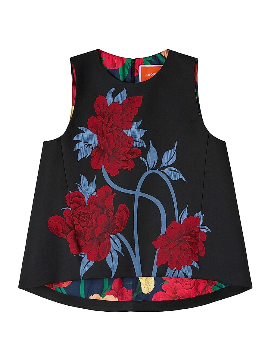 Women's La Scala Top - Peonies Jacquard Blue - Size XS