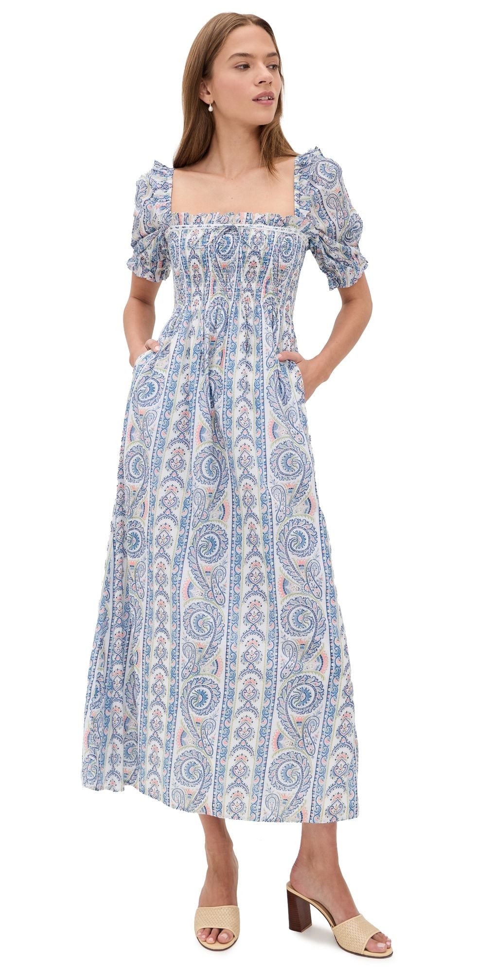 Hill House Home The Scarlett Nap Midi Dress Corsica Paisley Blue S