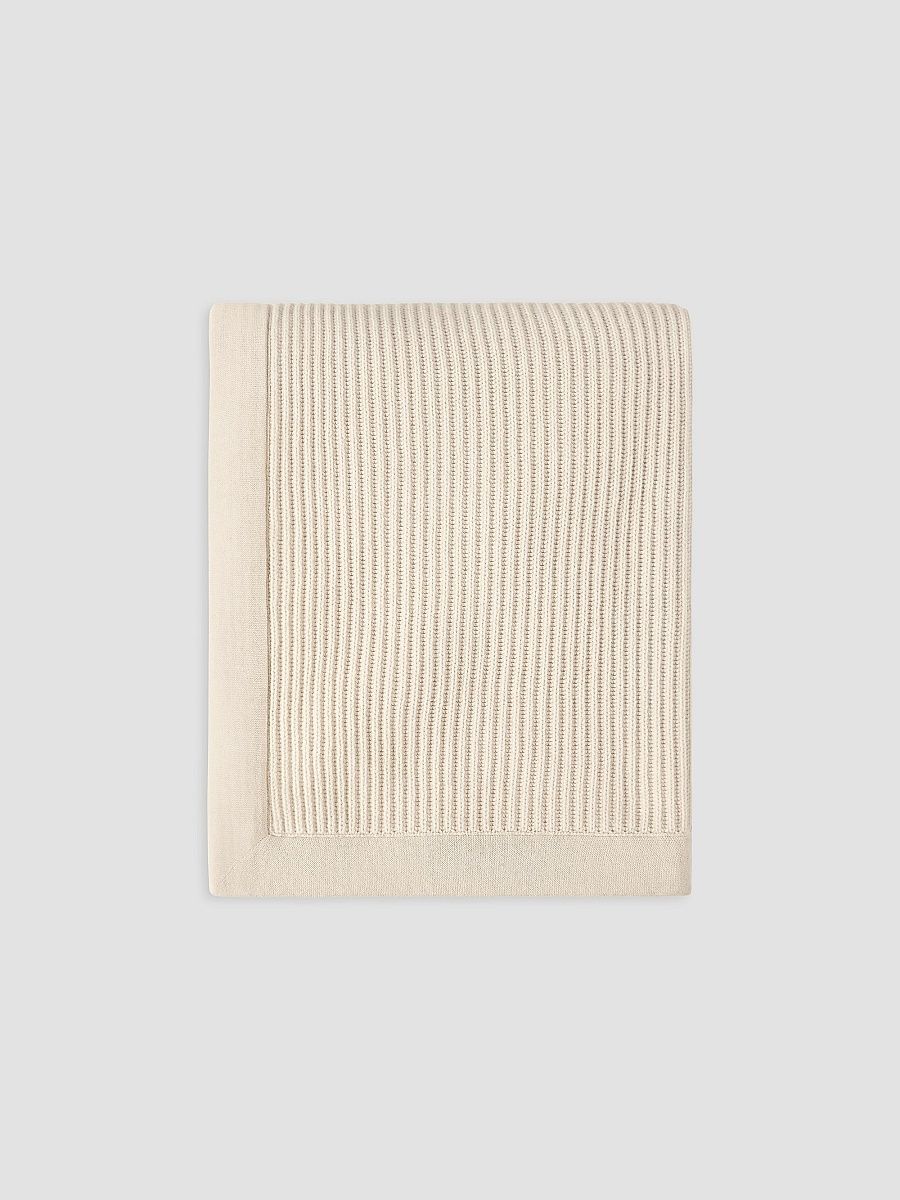 Cashmere Half English Rib Knit Throw - Warm Beige