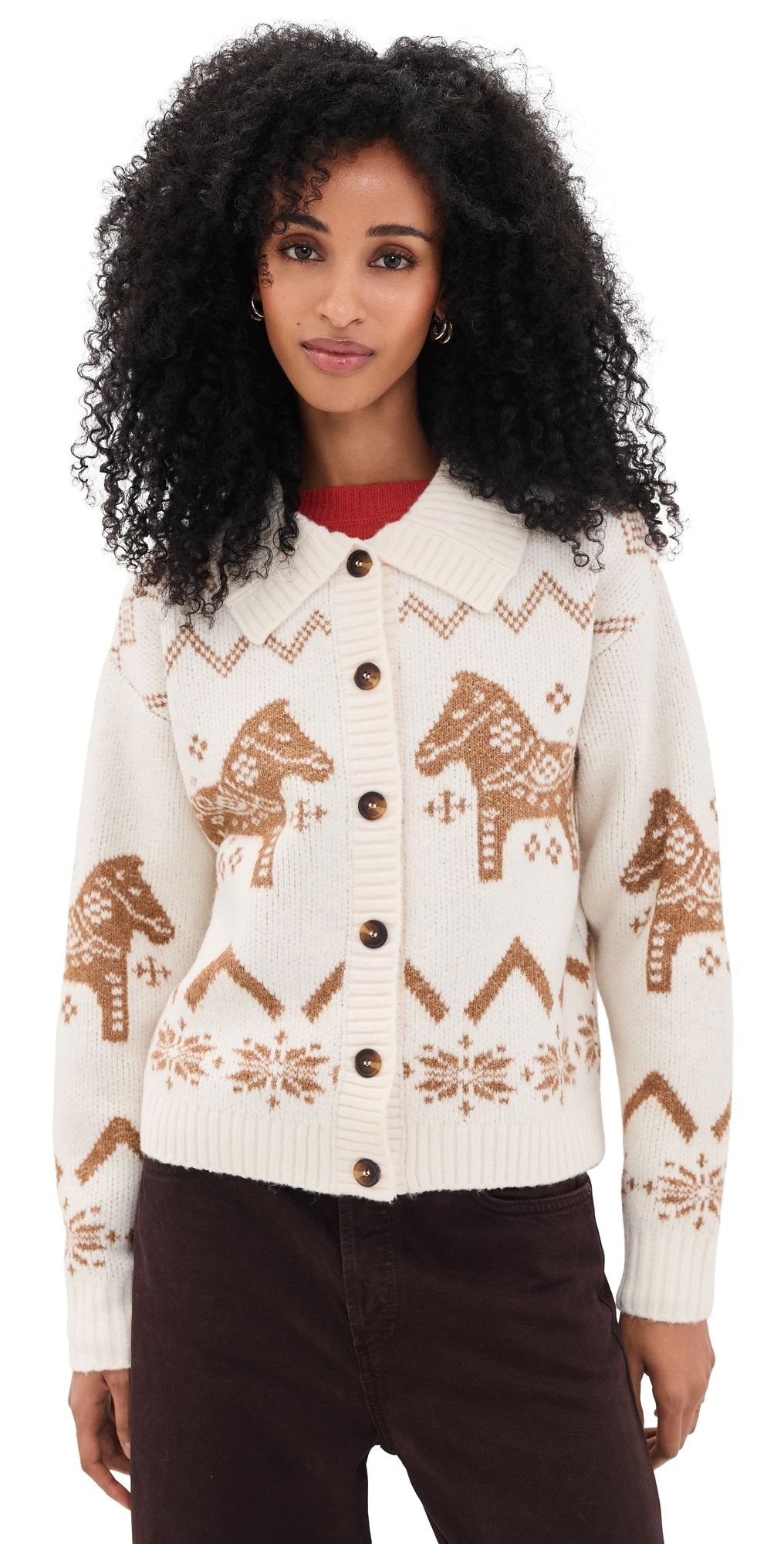 Moon River Neck Collar Button Down Cardigan Cream Multi L