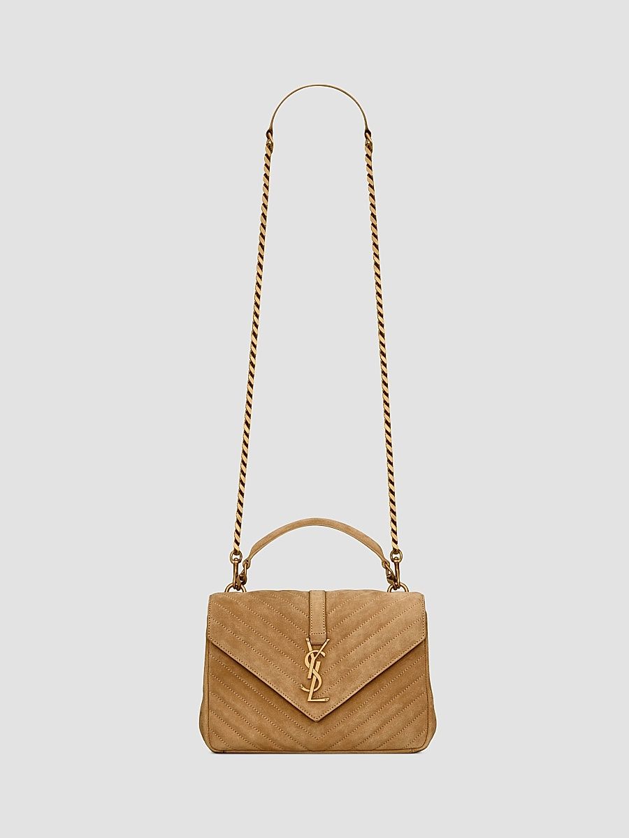 Saint Laurent Women's College Crossbody Bag in Quilted Suede - Cinnamon