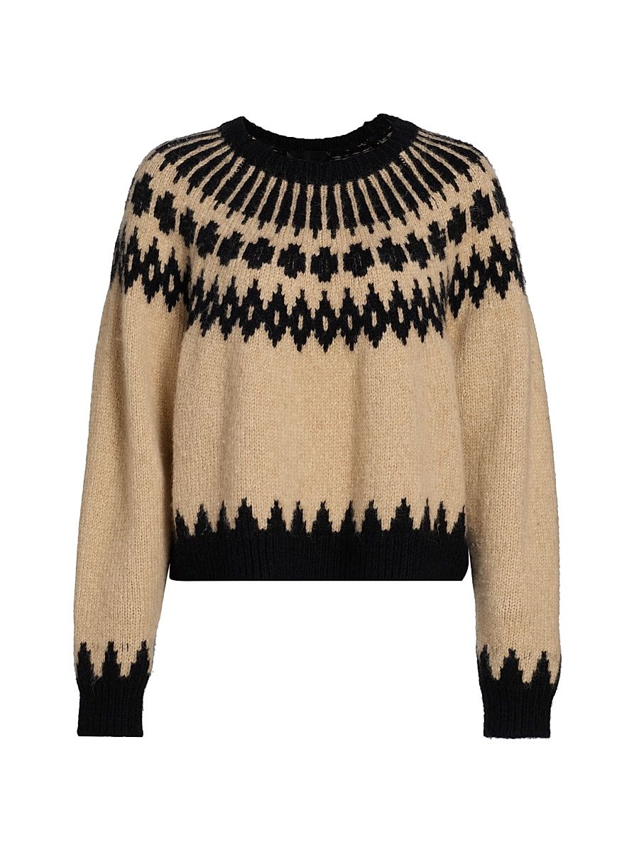 Women's Alena Alpaca Fair Isle-Style Sweater - Light Camel Fair Isle - Size Large