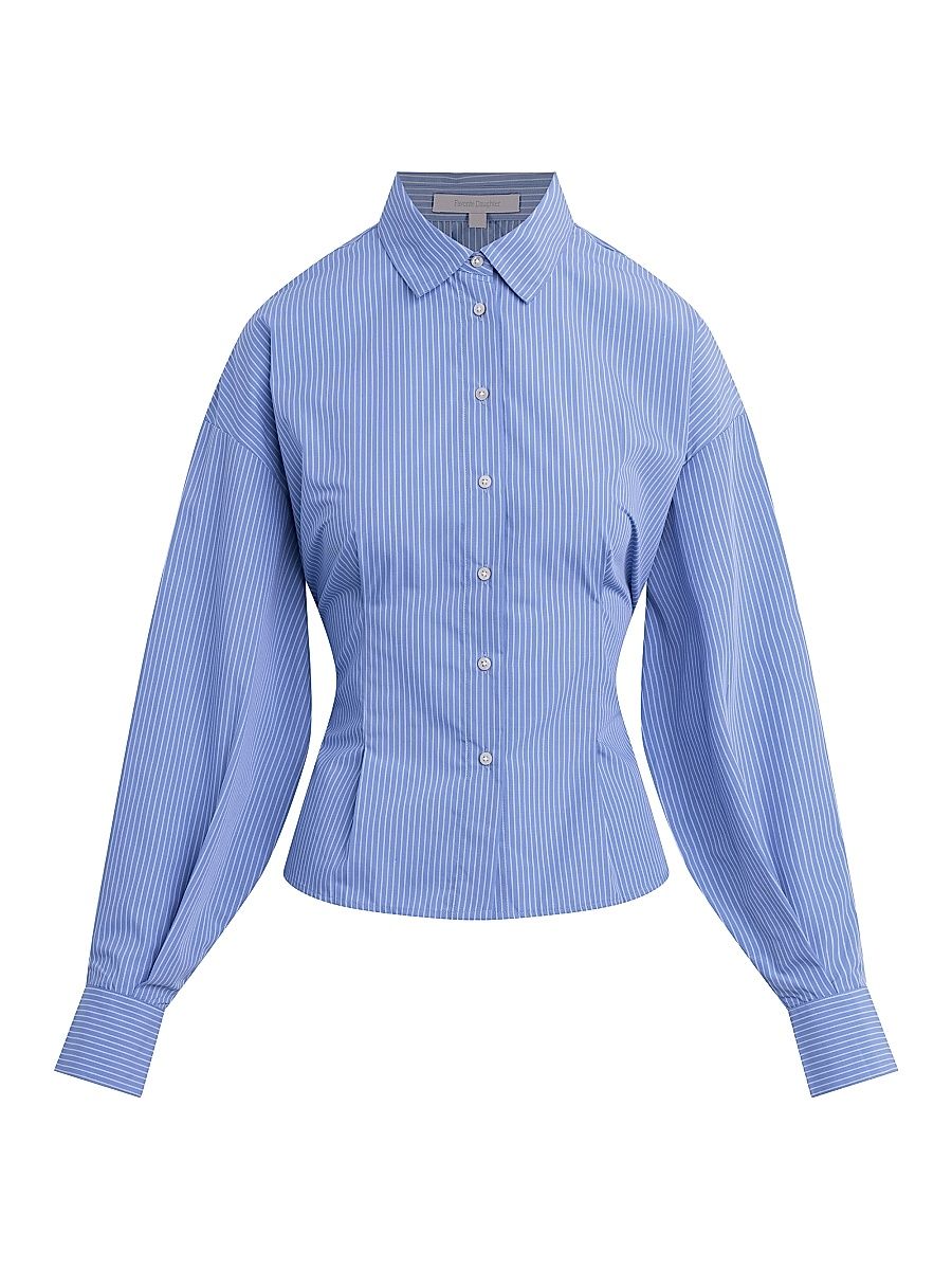 Women's The Back Story Stripe Tie-Waist Shirt - Blue White Stripe - Size XL